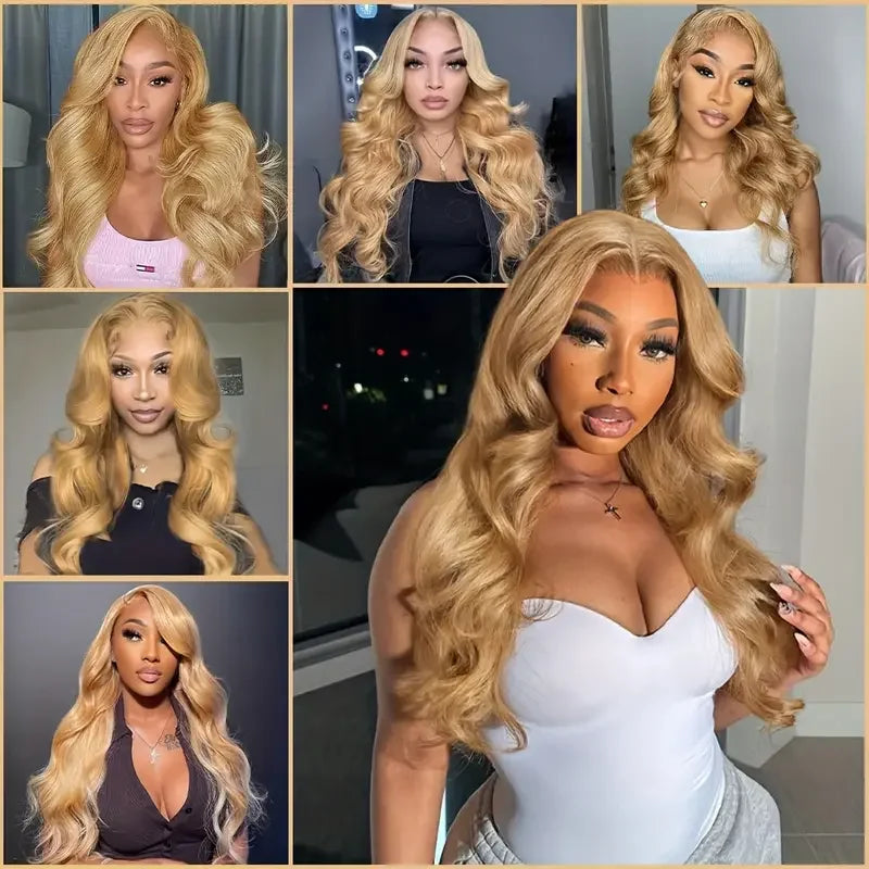 27# Body Wave 32 Inch Honey Blonde Color 13x6 HD Lace Front Wigs Human Hair 220% Density Raw Virgin Highlight Lace Frontal Wig