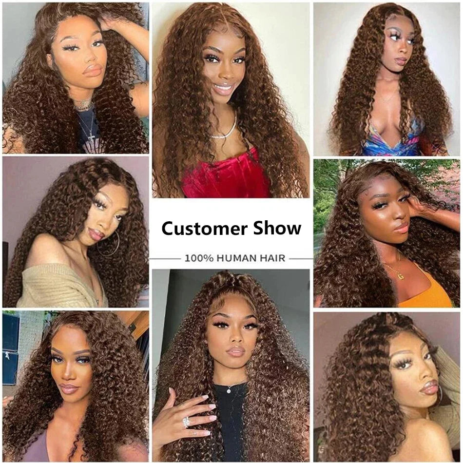 Chocolate Brown Human Hair Wig Colored Curly Human Hair Wig 30 32 Inch 13x4 Deep Wave Lace Front Wig 13x6 HD Lace Frontal Wig