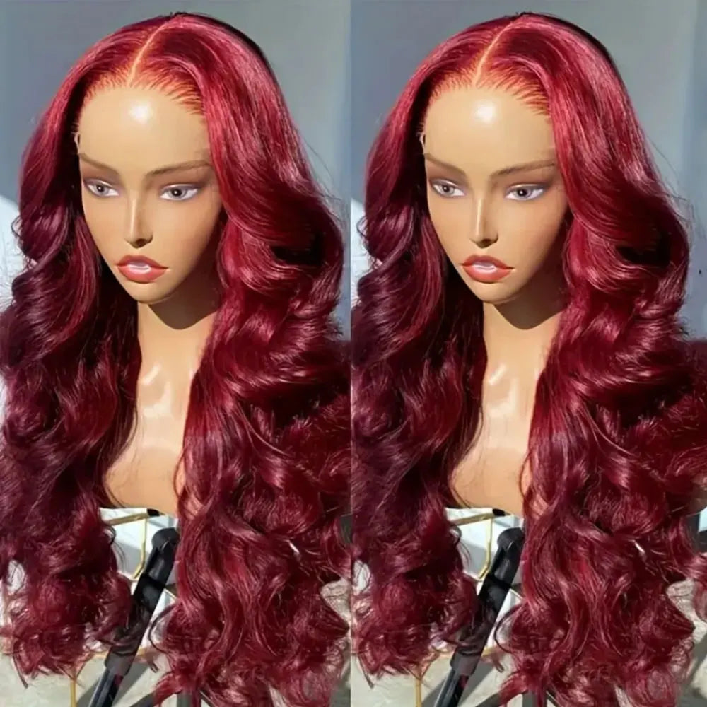 250% Density 99j Human Hair Wig 34 Inch Burgundy 13x4 HD Lace Frontal Body Wave Human Hair Wigs 100% Brazilian Human Hair