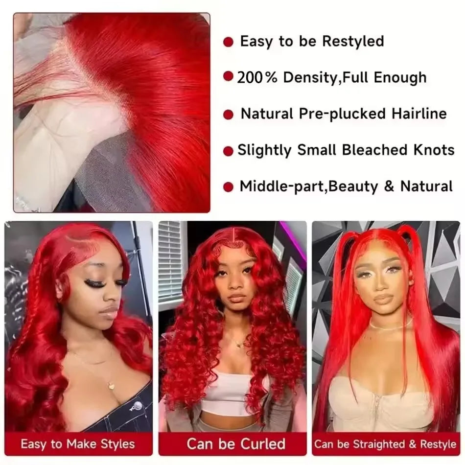 38 40 Inch Hot Red 13x6 Hd Lace Frontal Wigs Human Hair Wig Brazilian Red Colored Body Wave 13x4 Lace Front Wig For Black Women