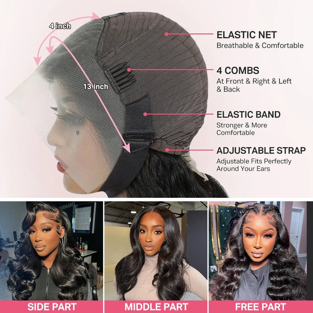 Body Wave Lace Front Wigs Human Hair 220 Density Transparent Lace Frontal Wigs For Women 13x6 13x4 Human Hair Wigs