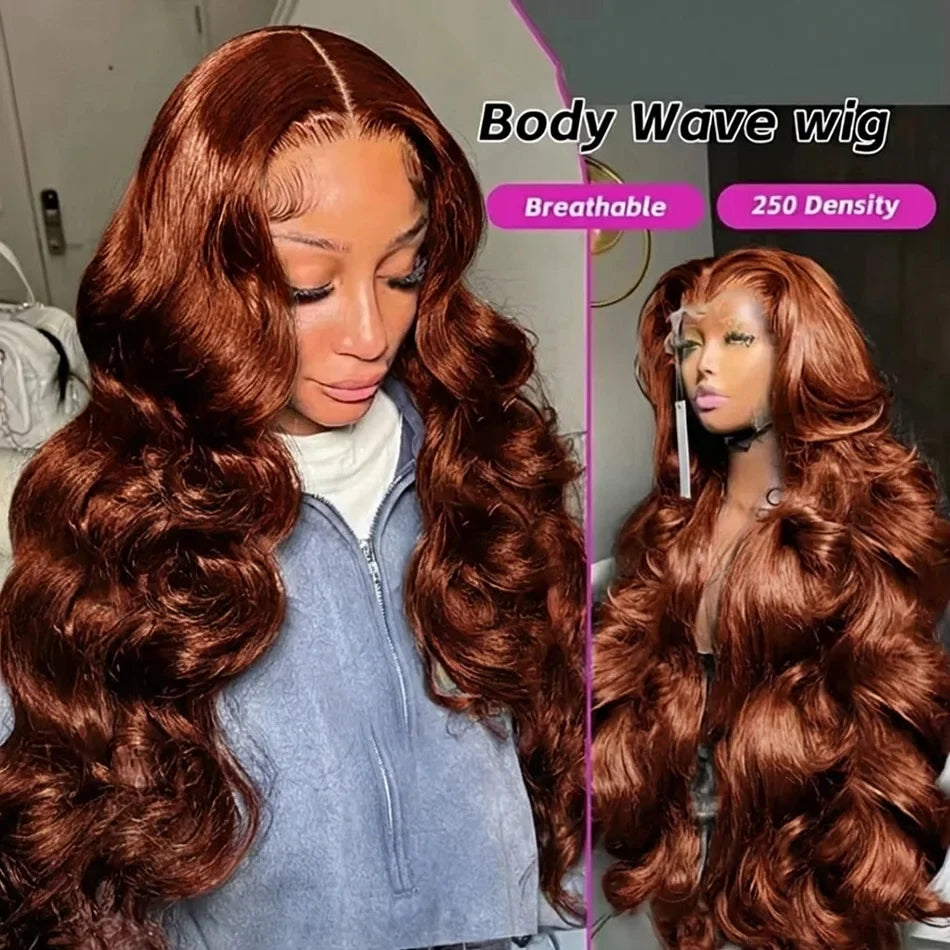 Reddish Brown 13x4 13x6 Lace Front Wigs Human Hair Pre Plucked 250 Density Body Wave Colored Human Hair Lace Frontal Human Wig