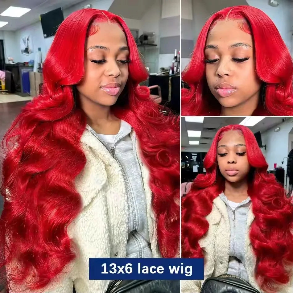 38 40 Inch Hot Red 13x6 Hd Lace Frontal Wigs Human Hair Wig Brazilian Red Colored Body Wave 13x4 Lace Front Wig For Black Women