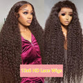 Chocolate Brown HD Lace Front Wigs Human Hair 200% Density Curly Lace Front Wigs Human Hair Deep Wave Wigs Human Hair For Women