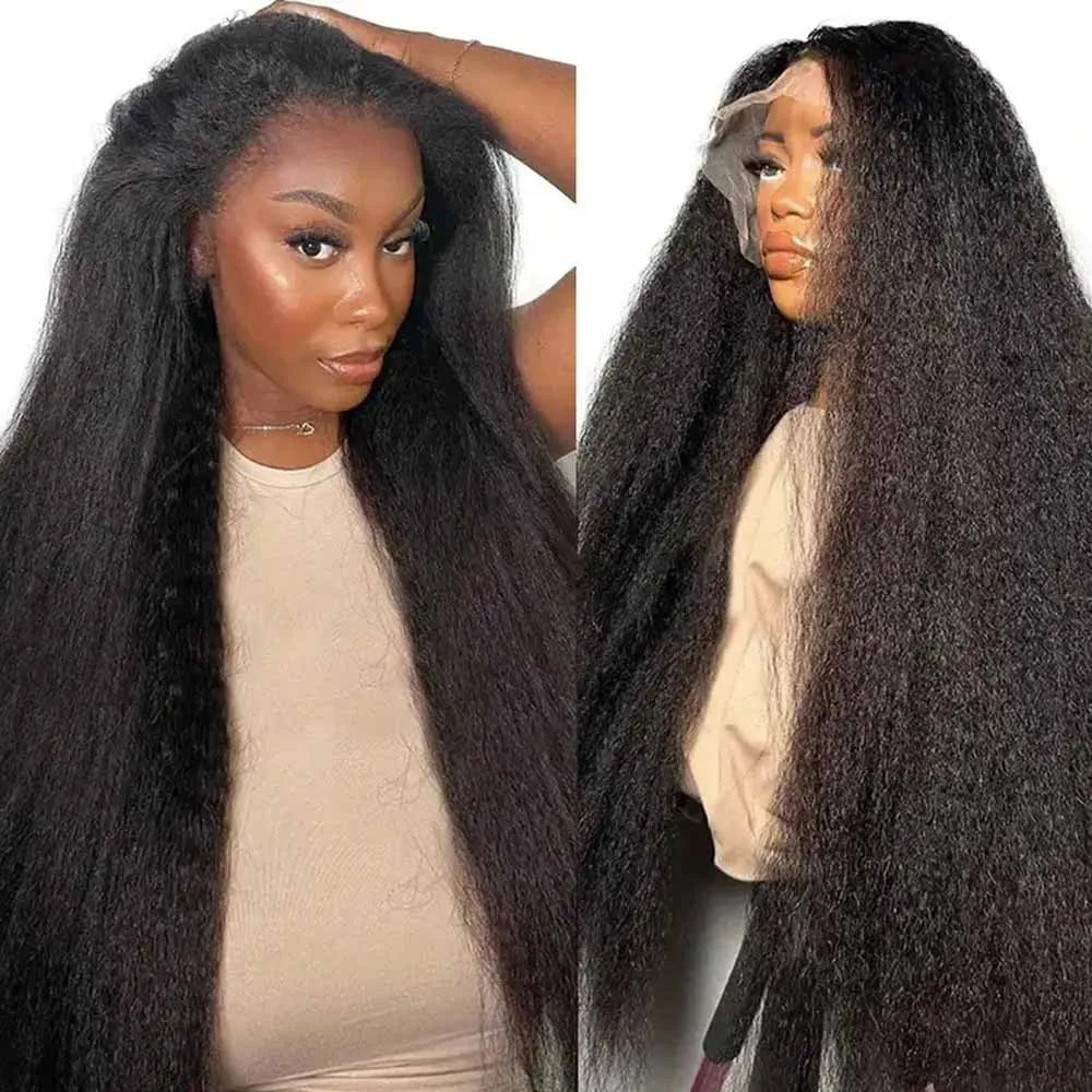 13x4 Kinky Straight Lace Front Human Hair Wig With Kinky Edges Baby Hair Glueless Yaki Straight HD Lace Frontal Wig 250% Denisty