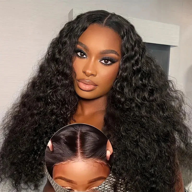 Curly 4x4 5x5 Glueless Lace Front Wig 220 Density Natural Color Deep Wave Pre Cut Brazilian HD Lace wigs Water Wave Human Hair