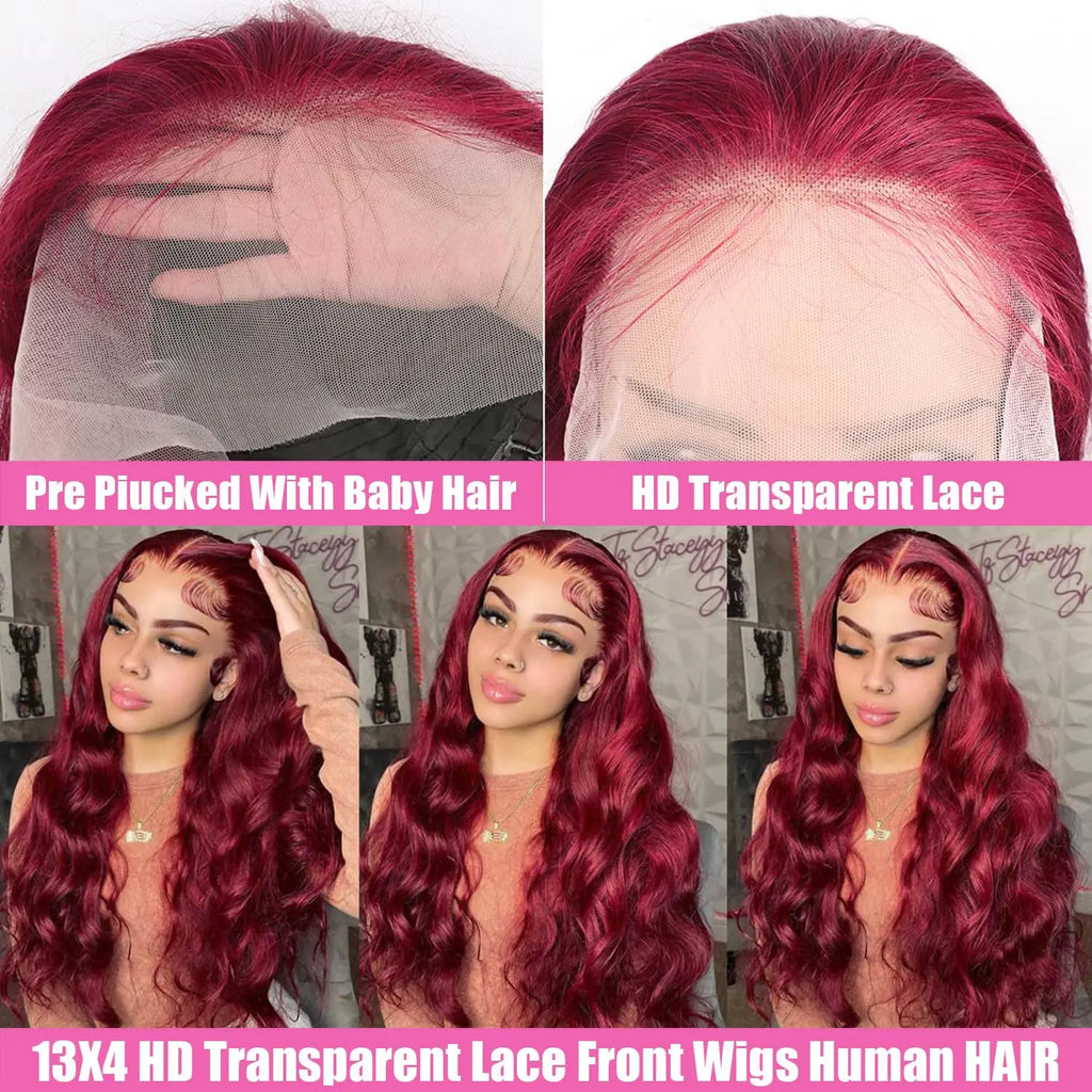 Burgundy 13x6 Hd Lace Frontal Human Hair Wig 220 Density Brazilian 13x4 Lace Front Wig 99j Body Wave Human Hair Wigs For Women
