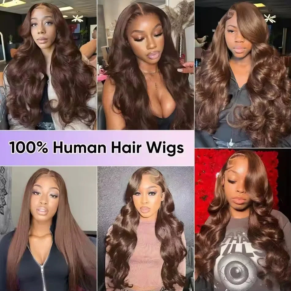 46 Inches Body Wave #4 Chocolate Brown 13x6 HD Lace Frontal Wigs  #4 Colored  Chocolate Brown Human Hair Wigs For Women hair