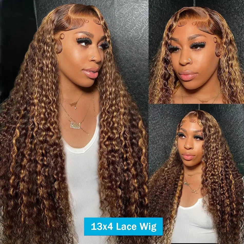 32 36 Inch Highlight Wig Human Hair Deep Wave 13X6 Hd Lace Frontal Wig 13X5 4/27 Ombre Brown Blonde Lace Front Wigs For Women