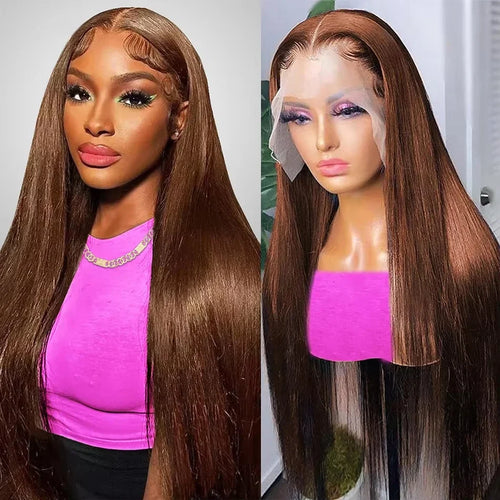 13x6 Straight Chocolate Brown Hd Lace Front Wig Human Hair Chocolate Brown 220 Density Human Hair Frontal Lace Wigs For Women