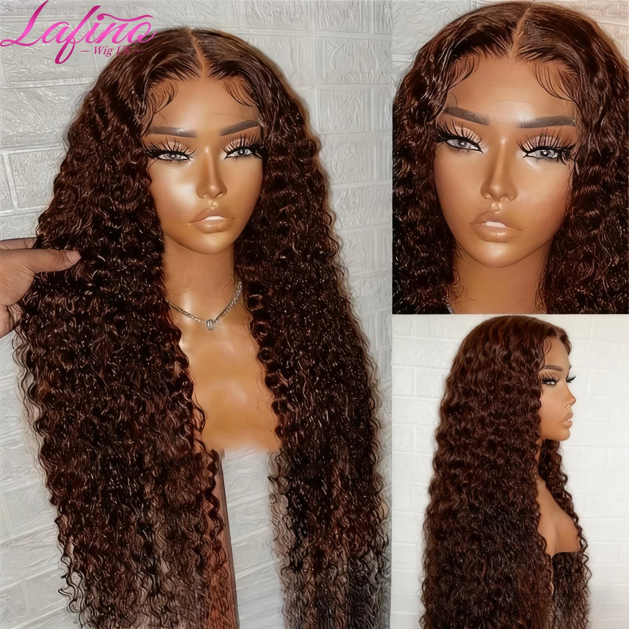 Chocolate Brown Curly Wave 13x6 Hd Lace Human Hair Wig 30 38 Inch Water Wave Human Hair Wig 13x4 Frontal Wig Hd Lace #4 Colour