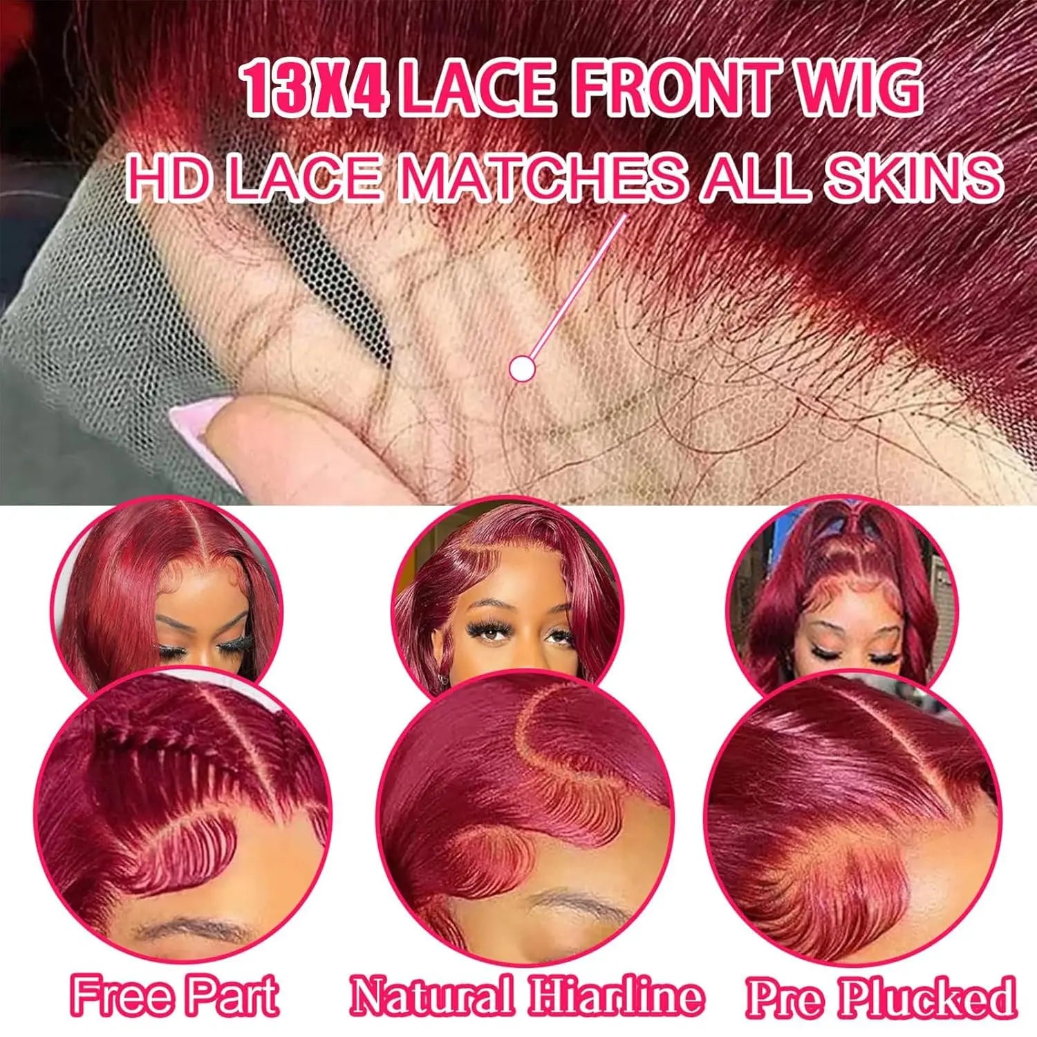 250% Density 99j Human Hair Wig 34 Inch Burgundy 13x4 HD Lace Frontal Body Wave Human Hair Wigs 100% Brazilian Human Hair