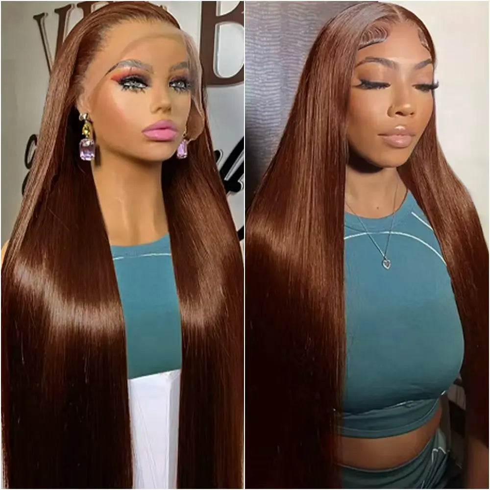 30 36 Inches Chocolate Brown Lace Front Human Hair Wig Pre Plucked Dark Brown Bone Straight 13x4 13x6 HD Lace Frontal Wigs