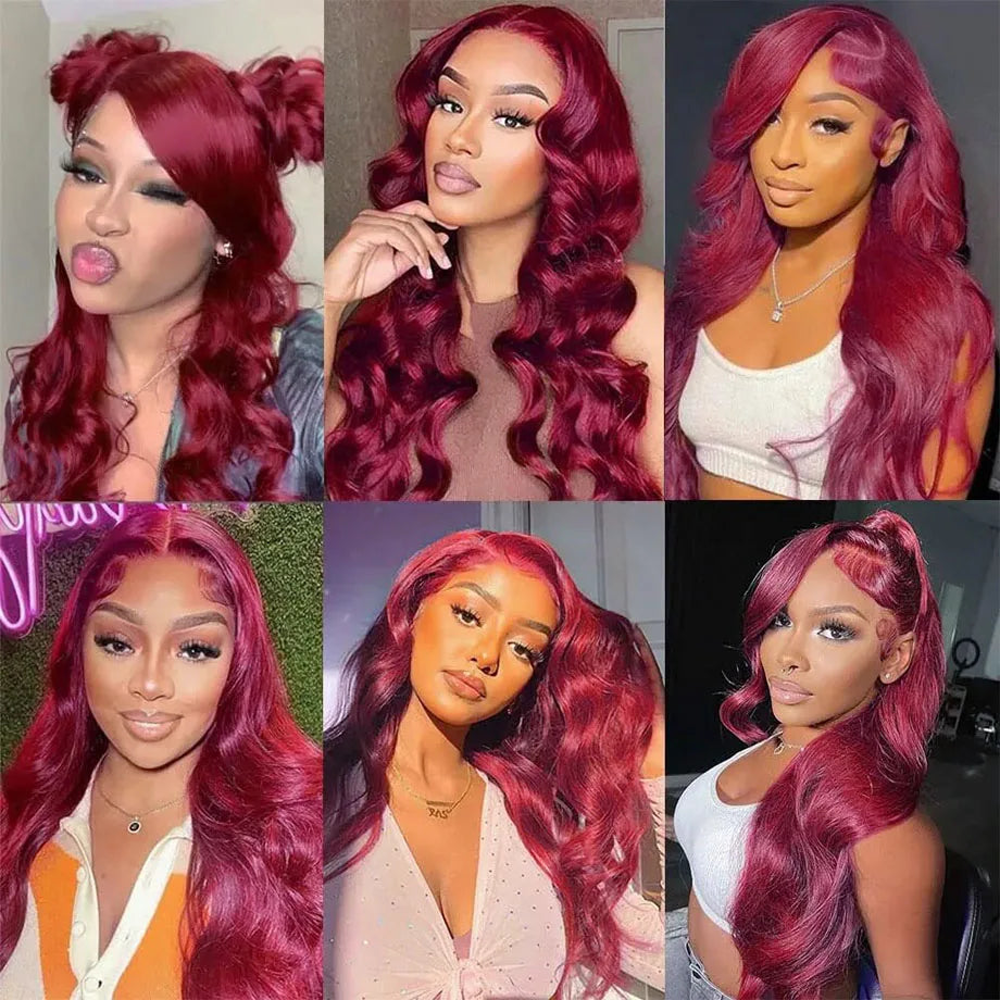 Burgundy 13x6 Hd Lace Frontal Human Hair Wig 220 Density Brazilian 13x4 Lace Front Wig 99j Body Wave Human Hair Wigs For Women