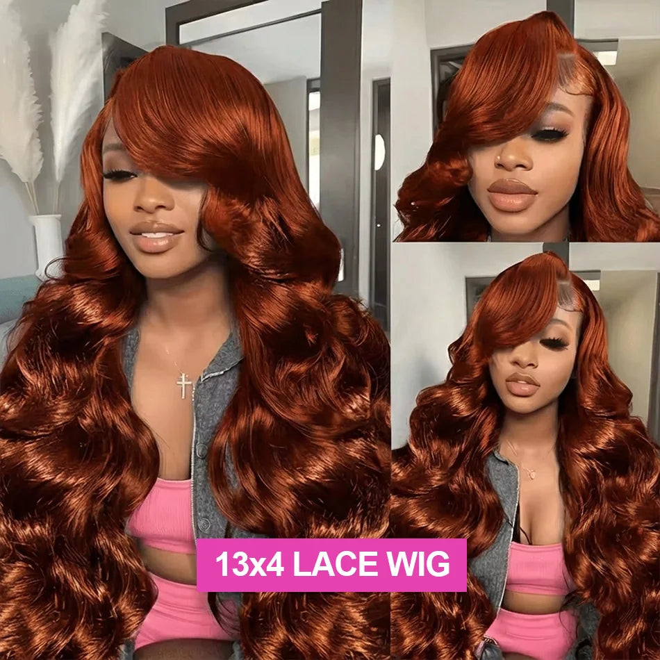 Reddish Brown 13x4 13x6 Lace Front Wigs Human Hair Pre Plucked 250 Density Body Wave Colored Human Hair Lace Frontal Human Wig
