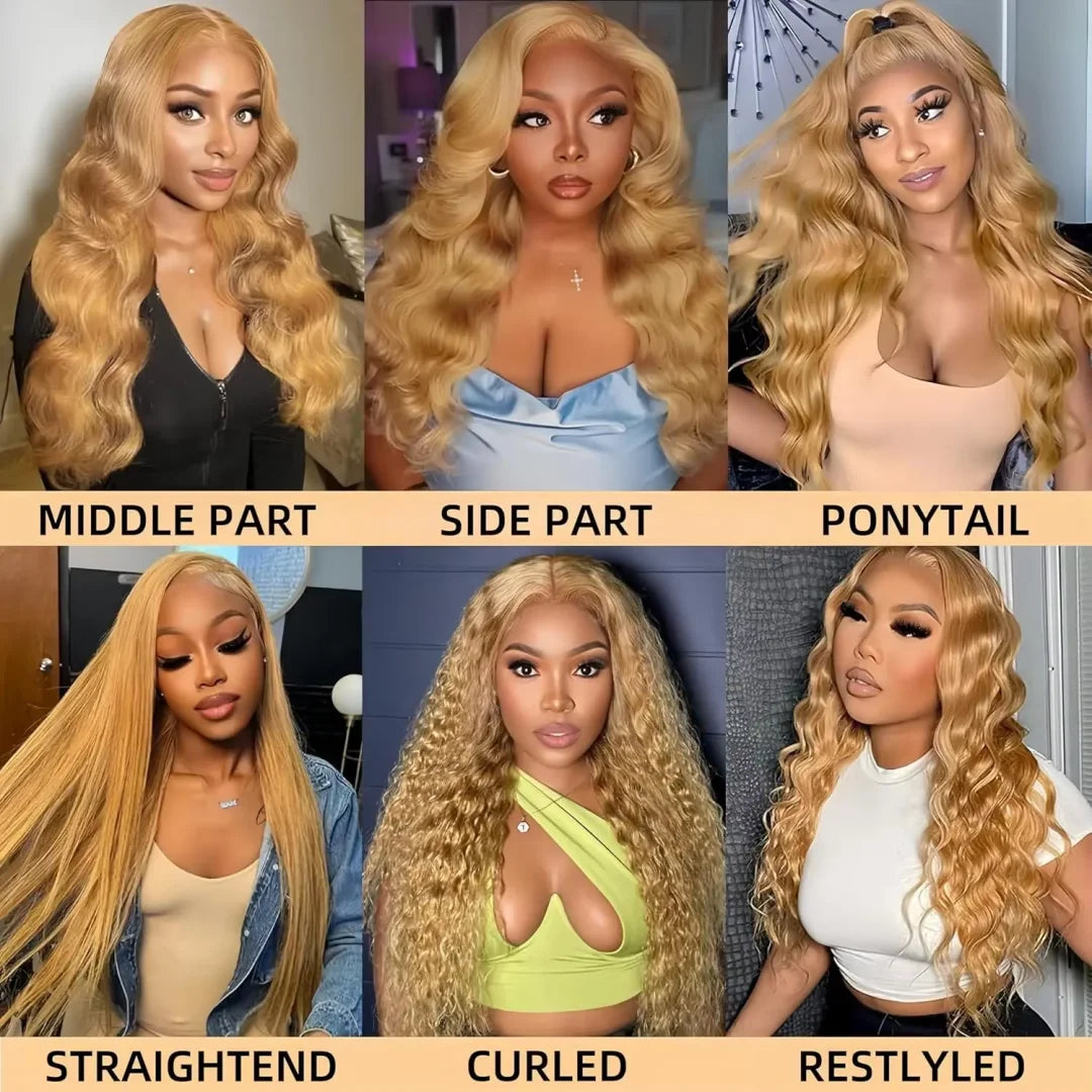 27# Body Wave 32 Inch Honey Blonde Color 13x6 HD Lace Front Wigs Human Hair 220% Density Raw Virgin Highlight Lace Frontal Wig