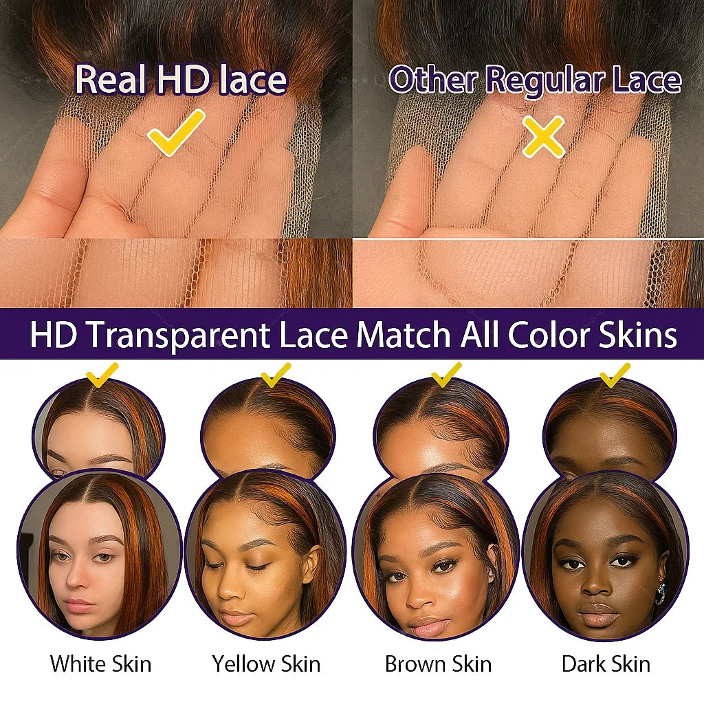 200% Density Ginger Brown Highlight Wig Human Hair Body Wave Lace Front Wigs Pre Plucked Ombre P1B/4 Ginger Orange Colored Wigs