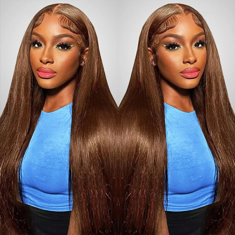 13x6 Straight Chocolate Brown Hd Lace Front Wig Human Hair Chocolate Brown 220 Density Human Hair Frontal Lace Wigs For Women