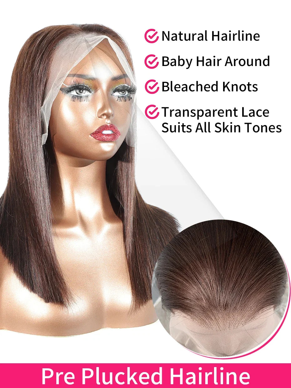 #2 Brown Chocolate Color 250 Density Lace Frontal Wig Human Hair Raw Vietnamese Double Drawn 13x4 Bob Lace Front Human Hair Wigs