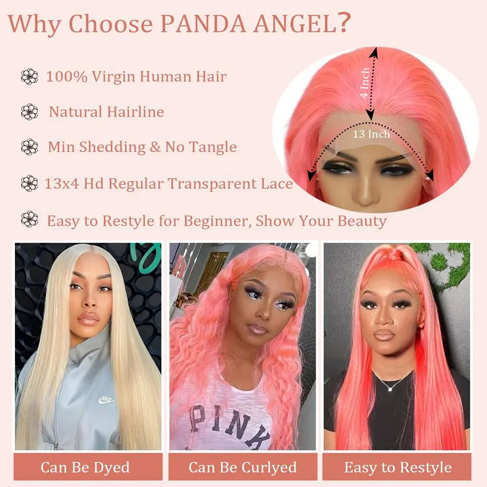 Pink 13x6 Hd Straight Lace Front Wig Human Hair 30 Inch Pink Lace Front Wig Human Hair For Black Women Pre Plucked 200% Density