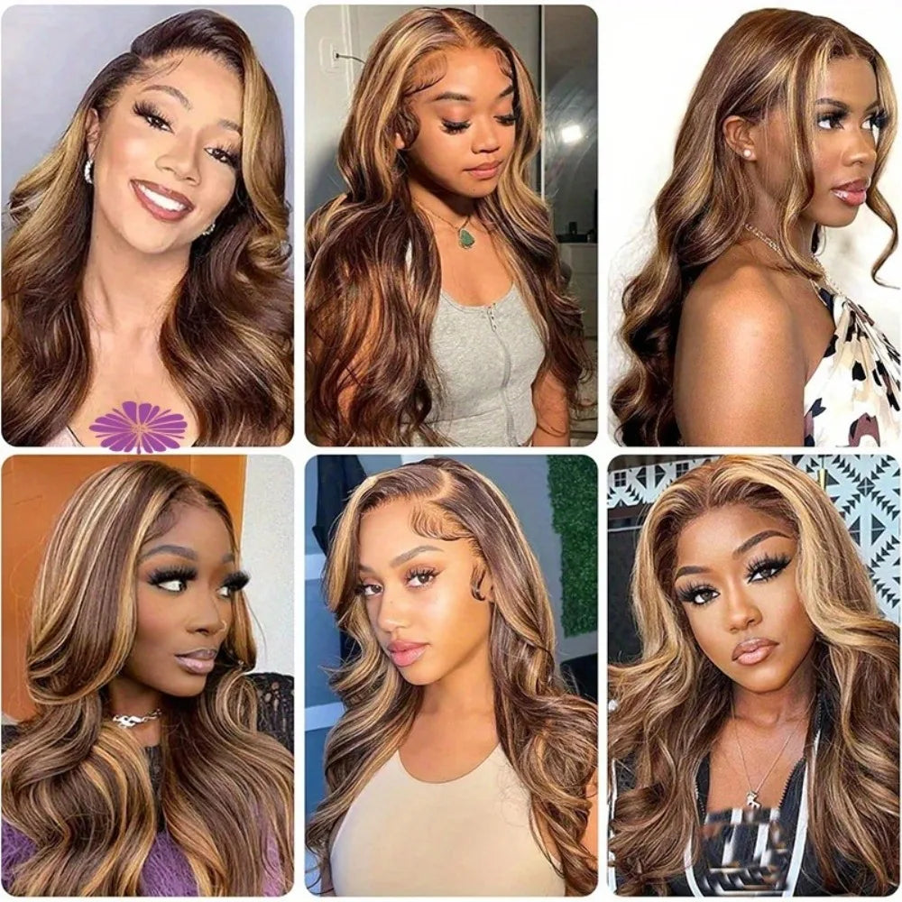 30 Inch Honey Blonde Ombre Lace Front Wig Human Hair 13x4 HD Lace Front Wig 4/27 Highlight Ombre Body Wave Lace Frontal Glueless
