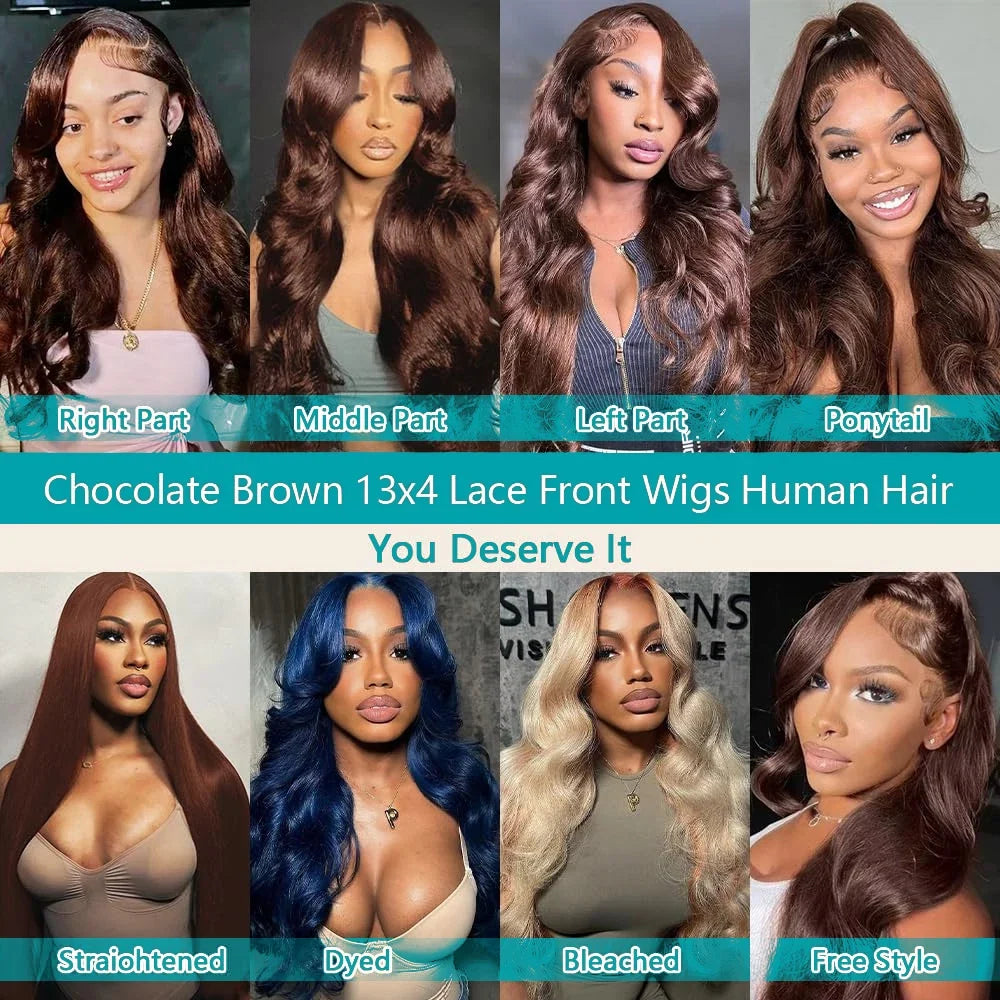 Body Wave Chocolate Brown Lace Front Wigs Human Hair 13x4 13x6 HD Lace Frontal Wig For Women Peruvian Lace Wigs Natural Hairline
