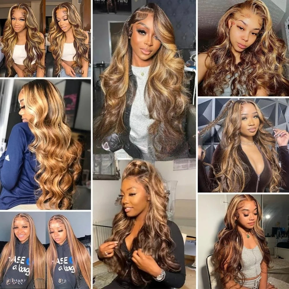 30 Inch Honey Blonde Ombre Lace Front Wig Human Hair 13x4 HD Lace Front Wig 4/27 Highlight Ombre Body Wave Lace Frontal Glueless