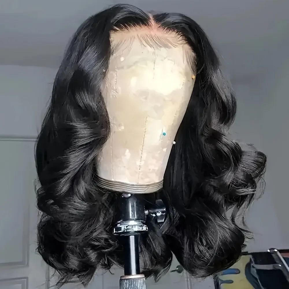 250% Density Glueless Human Hair Lace Front Wig - 13x4 Pre Plucked & Pre Cut 3D Dome Cap with Bleached Knots, Natural Black Body