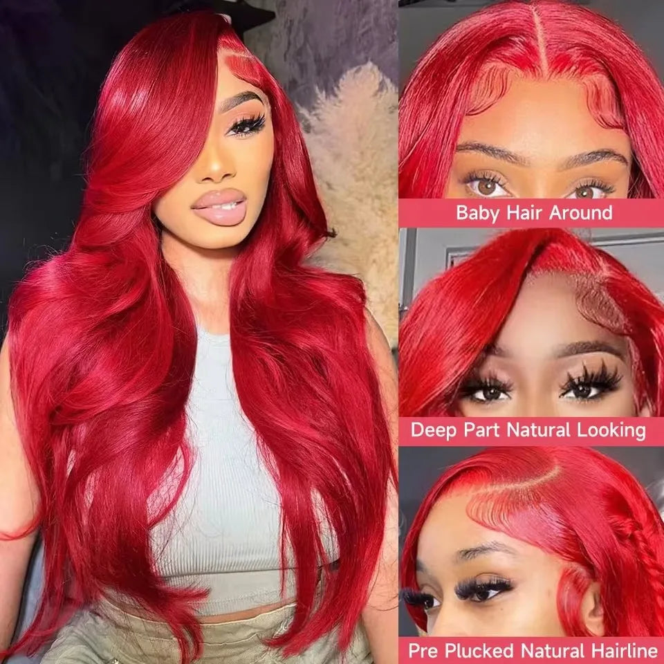 Hot Red 13x6 Hd Lace Frontal Human Hair Wigs Brazilian Colored Body Wave Lace Front Wig 13x4 4x4 5x5 Closure Wig For Women