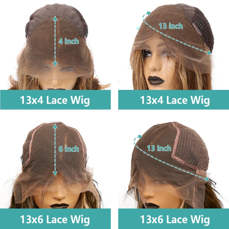 13x4 13x6 Hd Highlight Body Wave Lace Front Wig For Women Remy P4/27 Ombre Human Hair Lace Frontal Human Hair Wigs Choice Glue