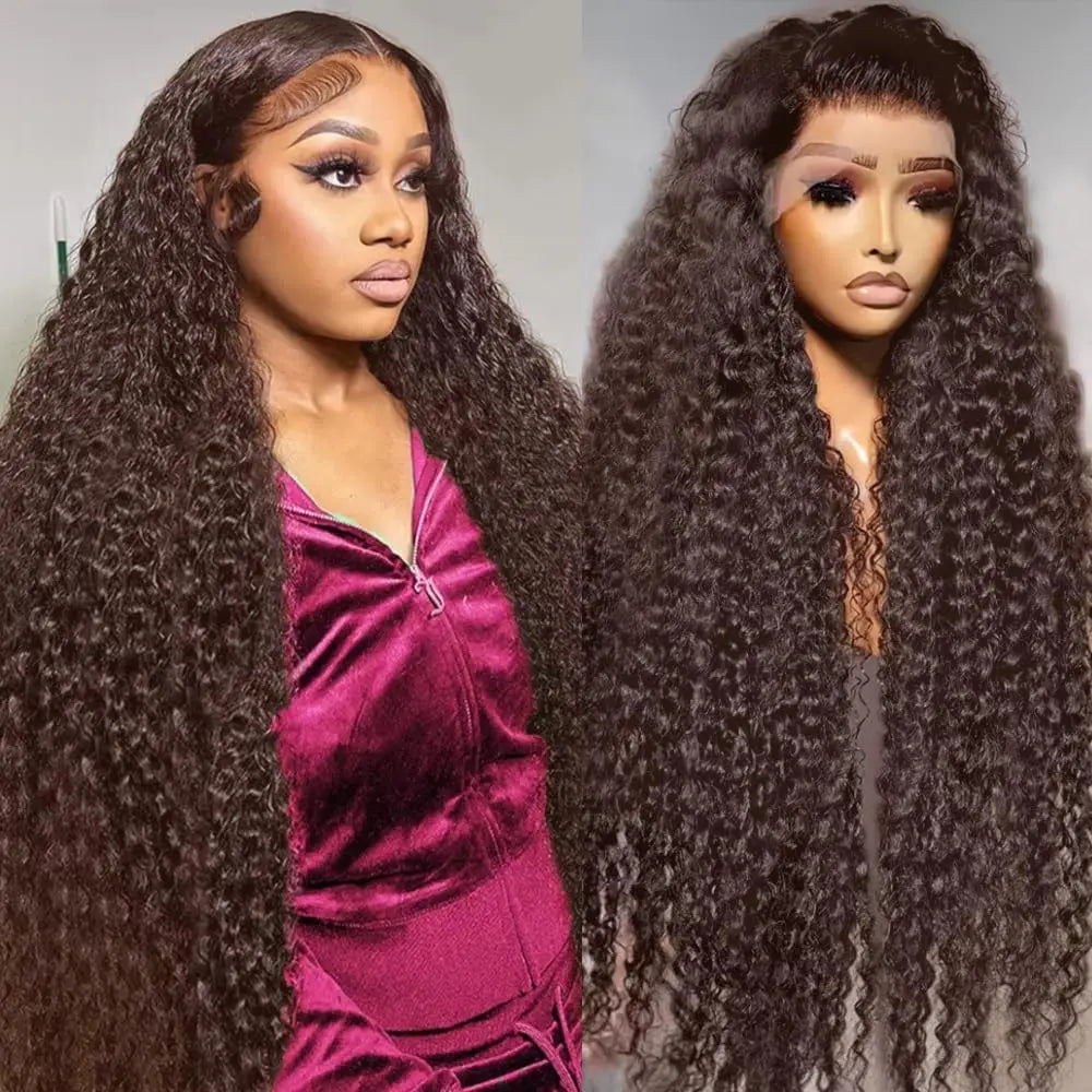 Chocolate Brown HD Lace Front Wigs Human Hair 200% Density Curly Lace Front Wigs Human Hair Deep Wave Wigs Human Hair For Women
