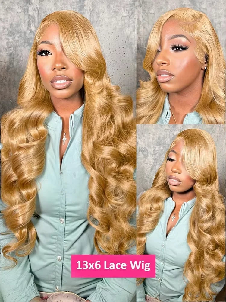 27# Body Wave 32 Inch Honey Blonde Color 13x6 HD Lace Front Wigs Human Hair 220% Density Raw Virgin Highlight Lace Frontal Wig