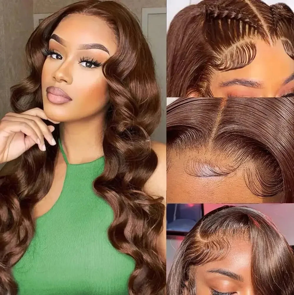 13x4 13x6 Hd Lace Frontal Wig Brazilian Human Hair Wigs Chocolate Brown Body Wave Lace Front Human Hair Wigs For Women
