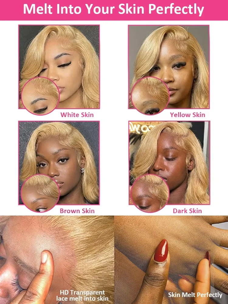 27# Body Wave 32 Inch Honey Blonde Color 13x6 HD Lace Front Wigs Human Hair 220% Density Raw Virgin Highlight Lace Frontal Wig