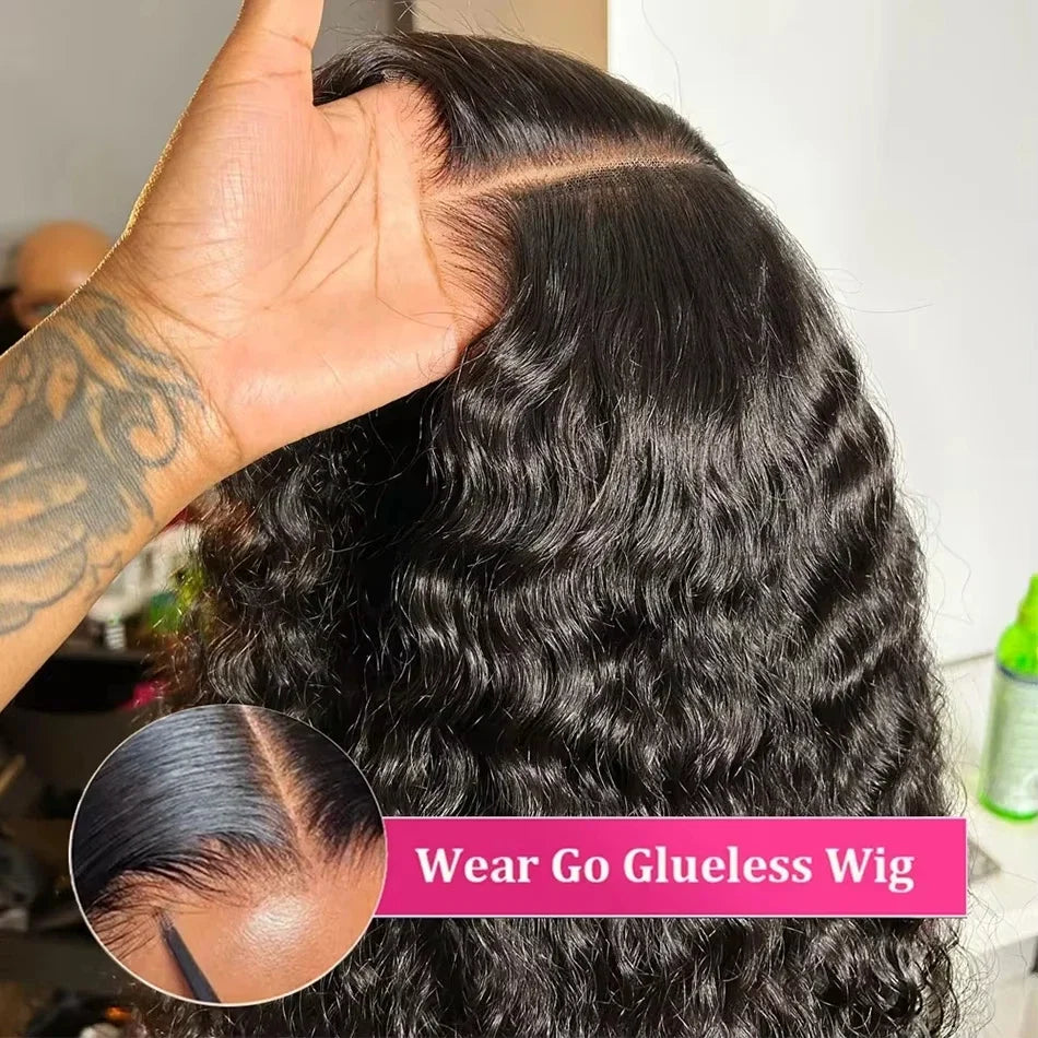 Curly 4x4 5x5 Glueless Lace Front Wig 220 Density Natural Color Deep Wave Pre Cut Brazilian HD Lace wigs Water Wave Human Hair