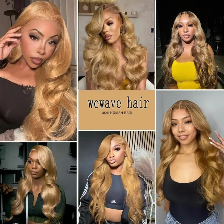 27# Body Wave 32 Inch Honey Blonde Color 13x6 HD Lace Front Wigs Human Hair 220% Density Raw Virgin Highlight Lace Frontal Wig