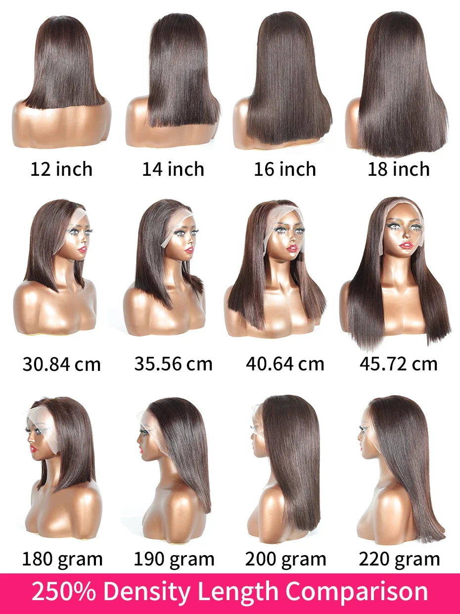 #2 Brown Chocolate Color 250 Density Lace Frontal Wig Human Hair Raw Vietnamese Double Drawn 13x4 Bob Lace Front Human Hair Wigs