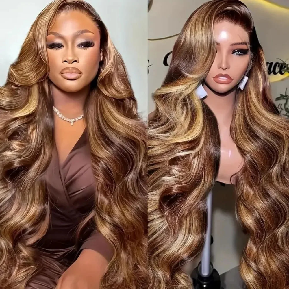 30 Inch Honey Blonde Ombre Lace Front Wig Human Hair 13x4 HD Lace Front Wig 4/27 Highlight Ombre Body Wave Lace Frontal Glueless