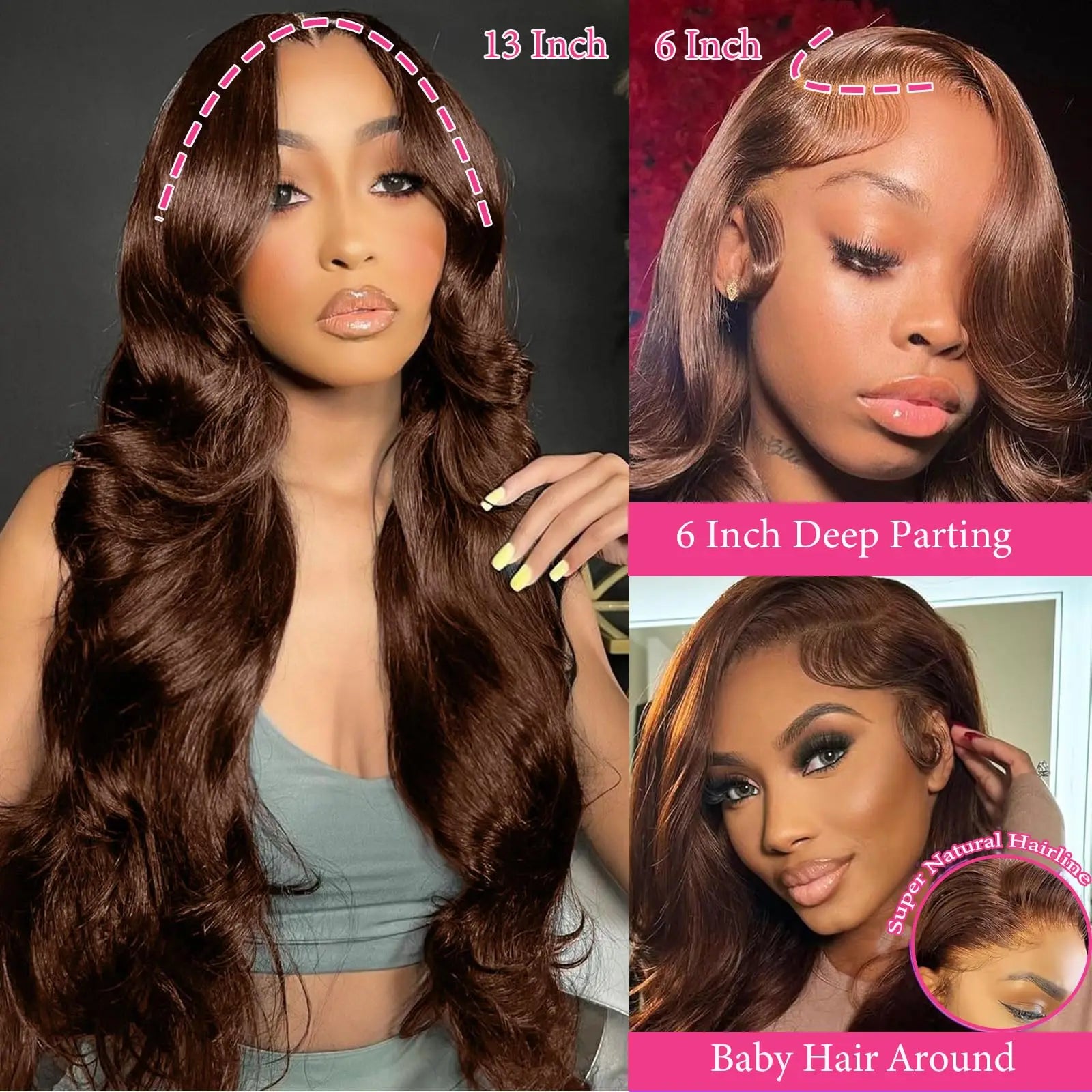 13x4 Chocolate Brown Body Wave Lace Front Wig 30 36 Inch 100% Brazilian Human Hair Wigs Lace Front Wig 13x6 Brown Wig For Women