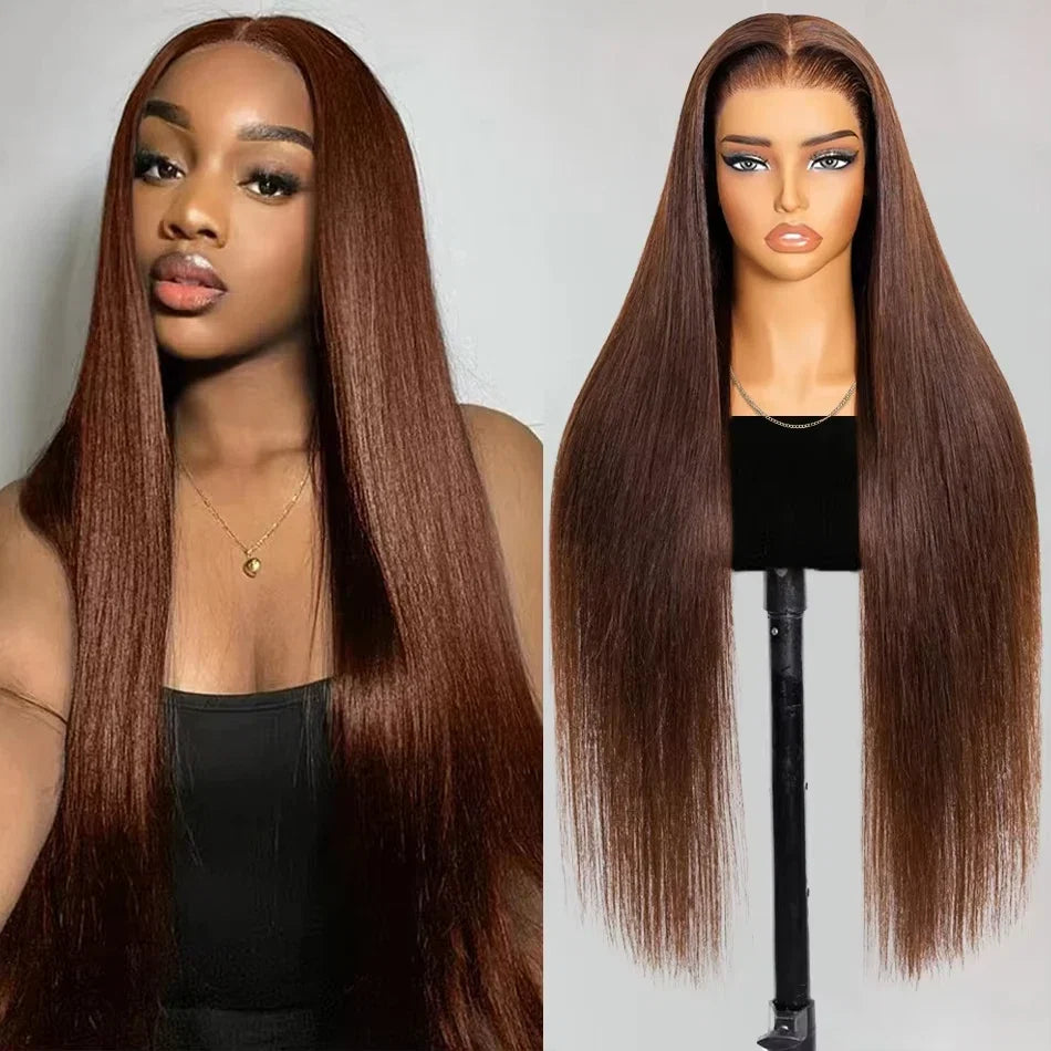 13x6 Straight Chocolate Brown Hd Lace Front Wig Human Hair Chocolate Brown 220 Density Human Hair Frontal Lace Wigs For Women