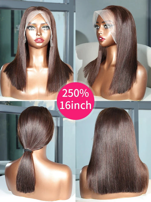 #2 Brown Chocolate Color 250 Density Lace Frontal Wig Human Hair Raw Vietnamese Double Drawn 13x4 Bob Lace Front Human Hair Wigs