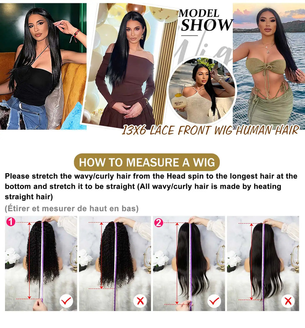 Bone Straight Lace Front Wigs Human Hair Brazilian 13x4 13x6 5x5HD Transparent Lace Frontal Wigs For Women 40 Inches 220 Density