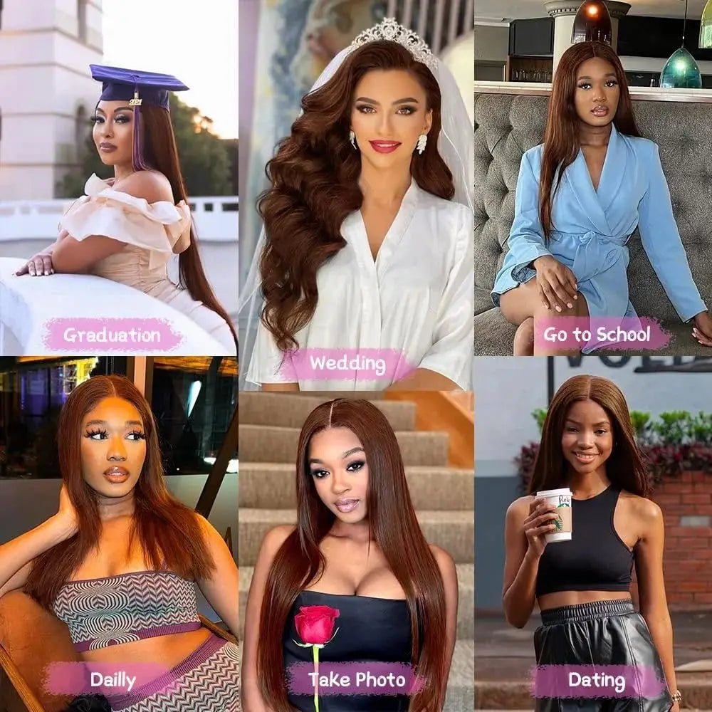 #4 Chocolate Brown Straight Human Hair Wig 13x6 Hd Lace Human Hair Wig 13x4 Lace Front Wig 200% Density Brazilian Hair For Women