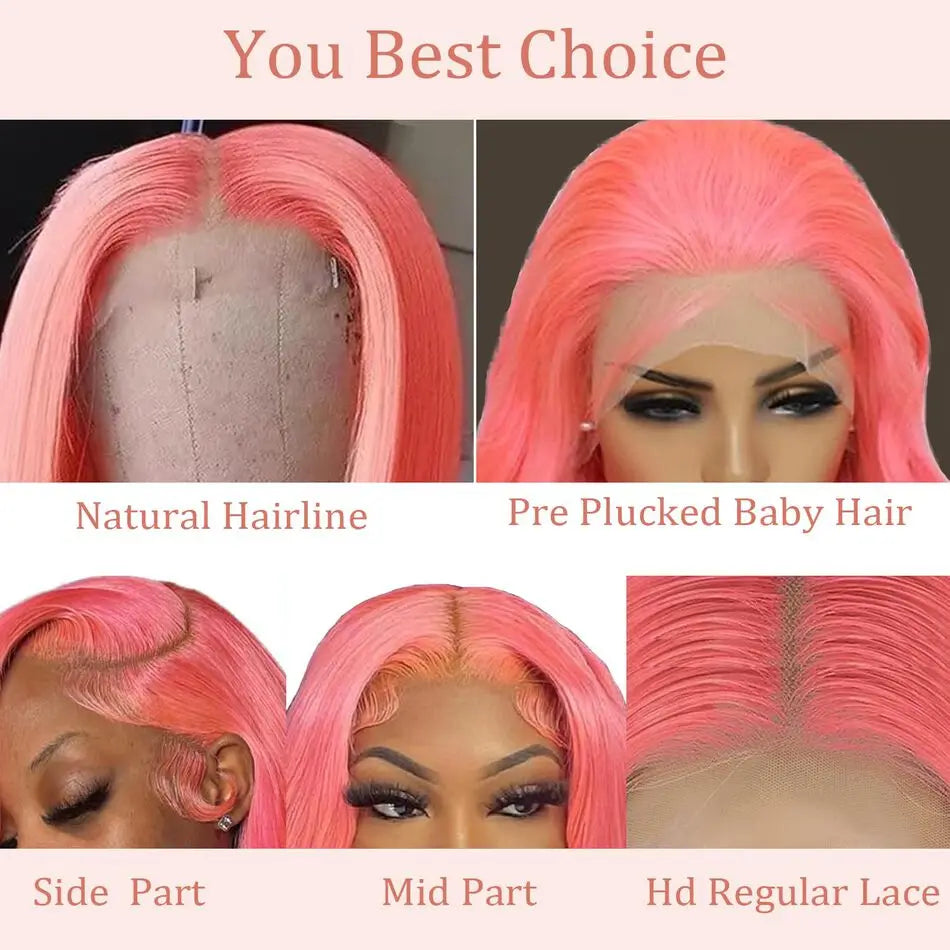 Pink 13x6 Hd Straight Lace Front Wig Human Hair 30 Inch Pink Lace Front Wig Human Hair For Black Women Pre Plucked 200% Density