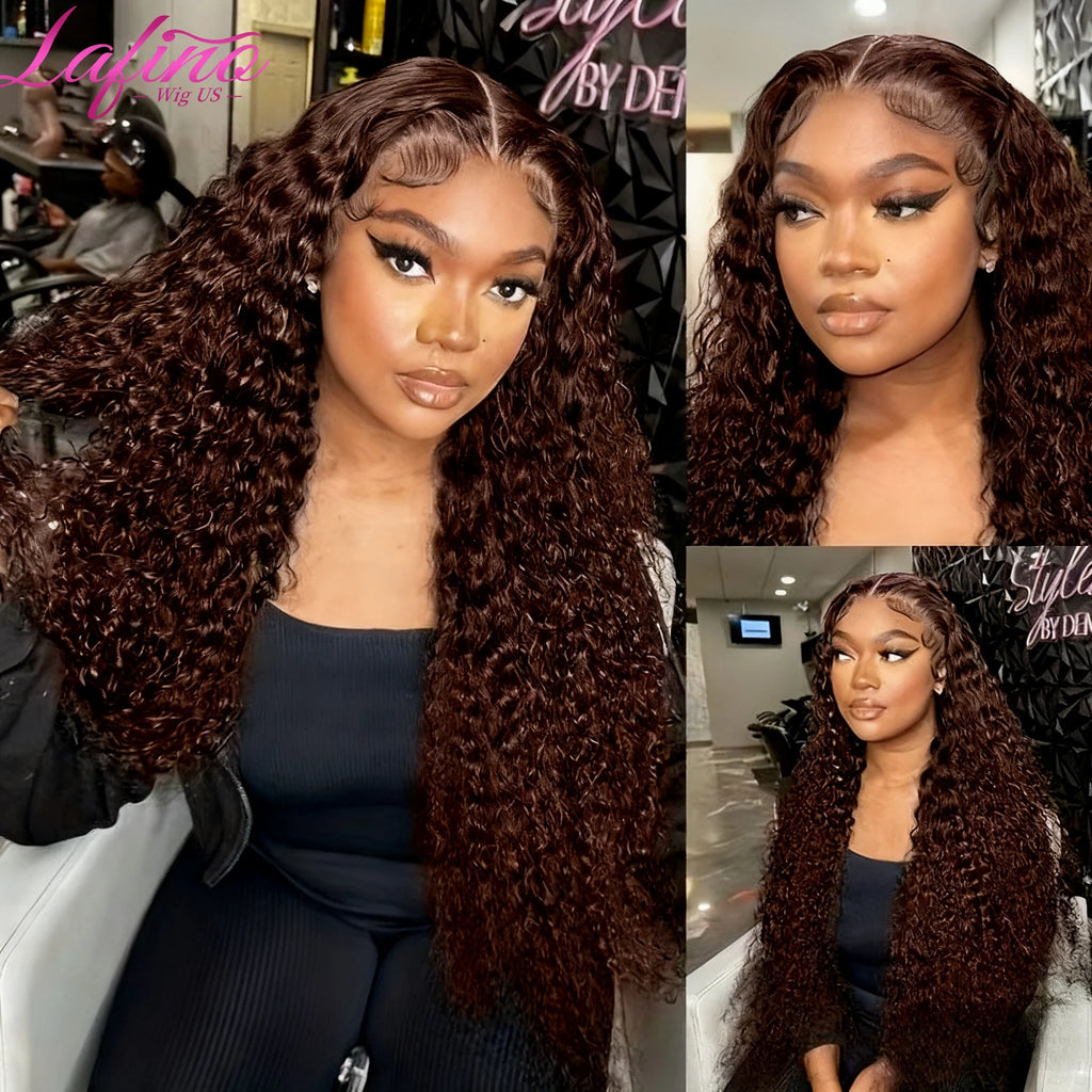 Chocolate Brown Curly Wave 13x6 Hd Lace Human Hair Wig 30 38 Inch Water Wave Human Hair Wig 13x4 Frontal Wig Hd Lace #4 Colour