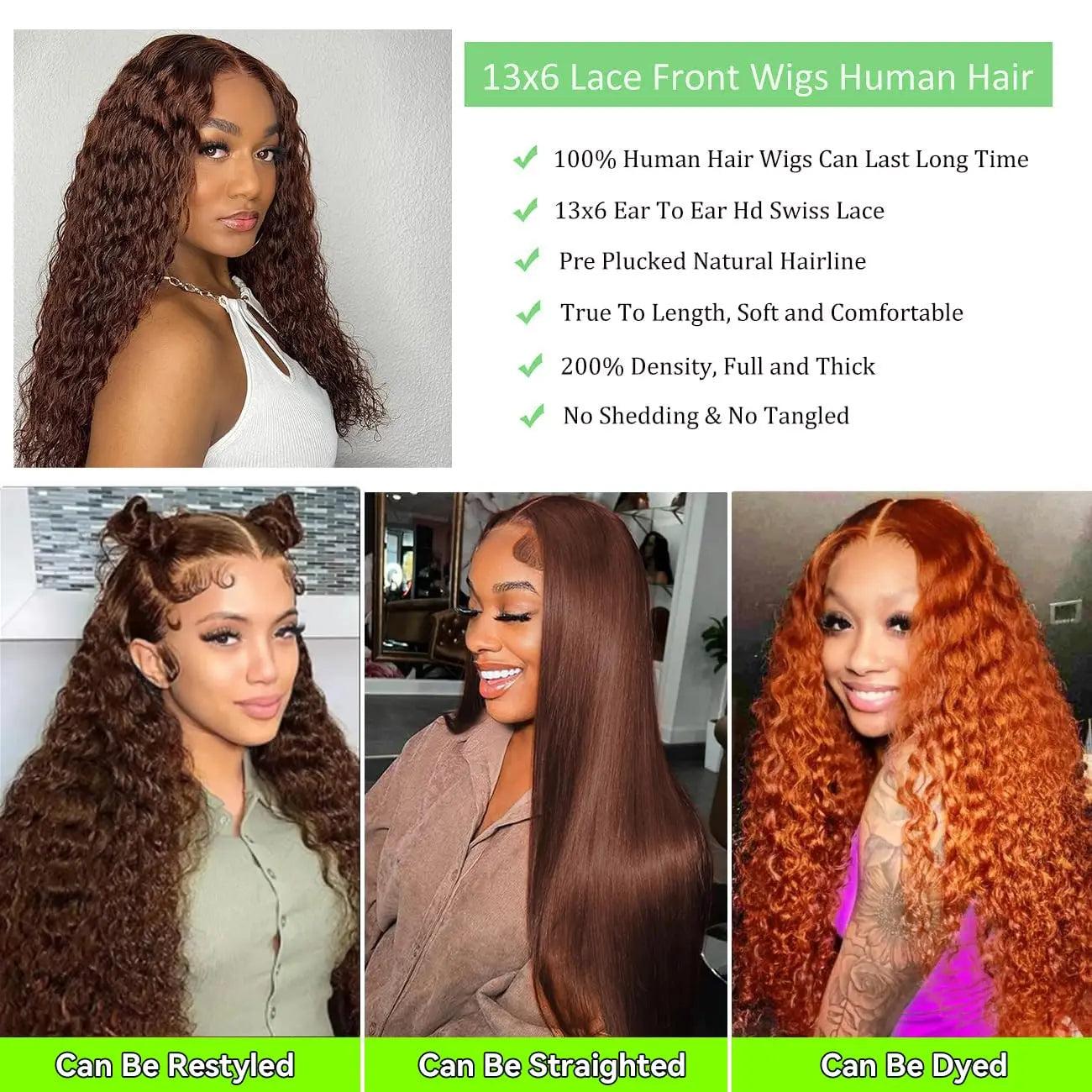 Chocolate Brown HD Lace Front Wigs Human Hair 200% Density Curly Lace Front Wigs Human Hair Deep Wave Wigs Human Hair For Women