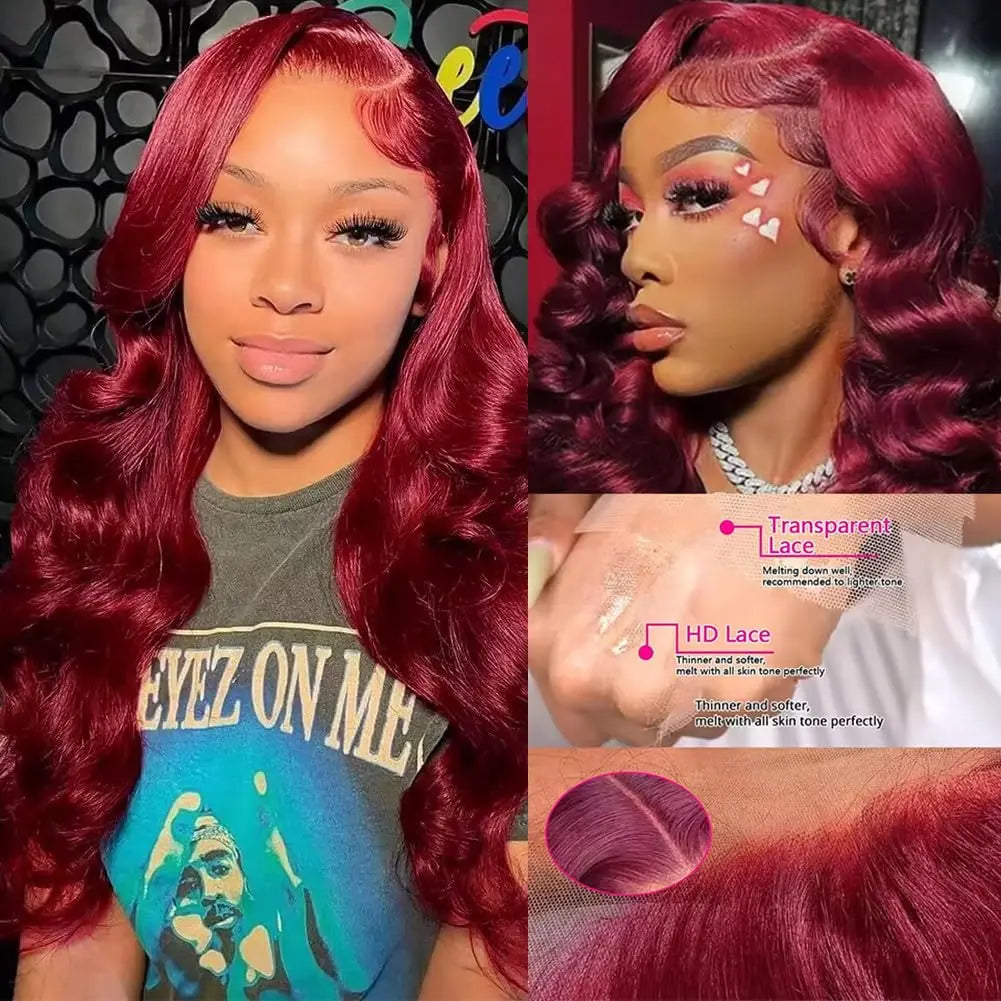 Burgundy 13x6 Hd Lace Frontal Human Hair Wig 220 Density Brazilian 13x4 Lace Front Wig 99j Body Wave Human Hair Wigs For Women