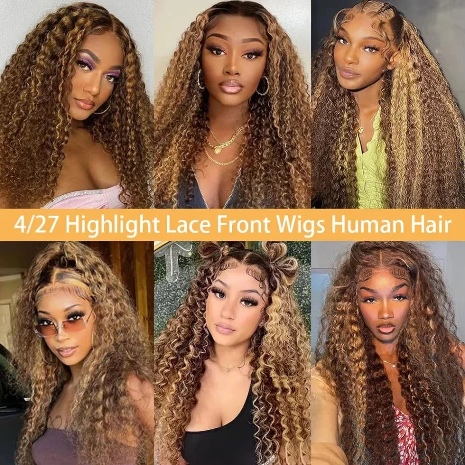 32 36 Inch Highlight Wig Human Hair Deep Wave 13X6 Hd Lace Frontal Wig 13X5 4/27 Ombre Brown Blonde Lace Front Wigs For Women
