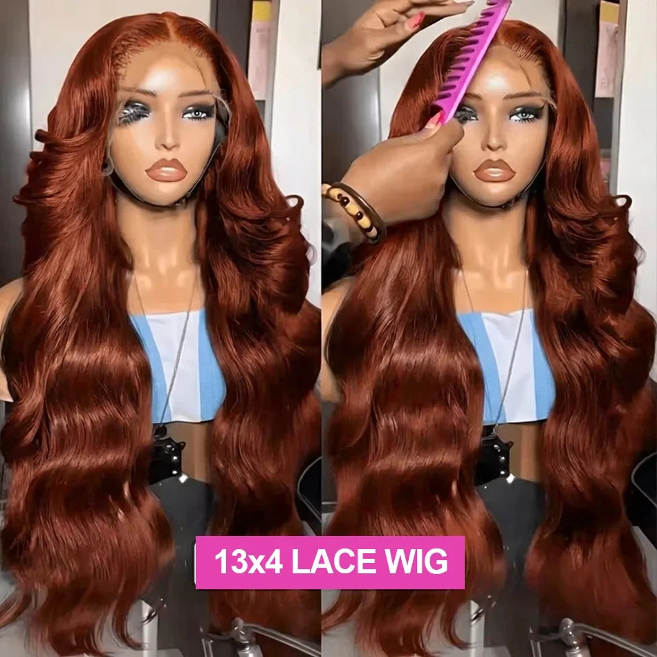 Reddish Brown 13x4 13x6 Lace Front Wigs Human Hair Pre Plucked 250 Density Body Wave Colored Human Hair Lace Frontal Human Wig
