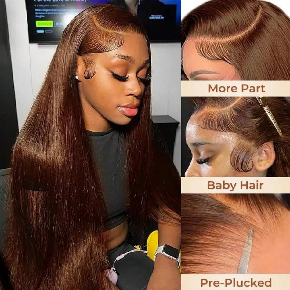 Chocolate Brown 13X6 Straight Human Hair Wigs 13X4 Hd Lace Frontal Wig 250 Density Colored Pre Plucked Brazilian Lace Front Wig